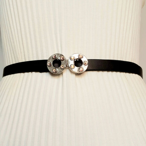 Unbranded Accessories - Rhinestone Studded Washer Ring Buckle Skinny Belt Adjustable Medium To Small